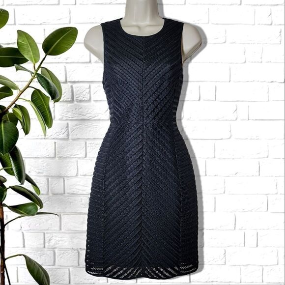 H&M Textured Stripe Sleeveless Black Fit & Flare Mini Dress - Picture 1 of 9